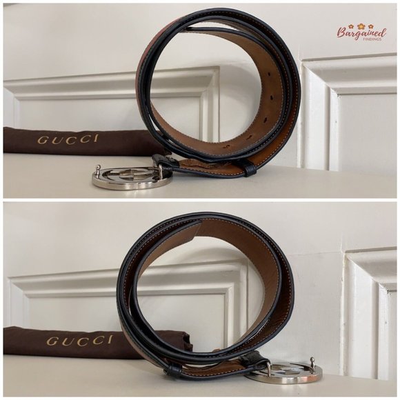 Authentic Gucci Web Green/Red Canvas Silver Interlocking G Buckle Belt 100/40 - Picture 9 of 13